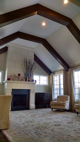 Vaulted ceiling with faux beams