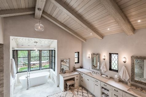 All wood ceiling with wood beams