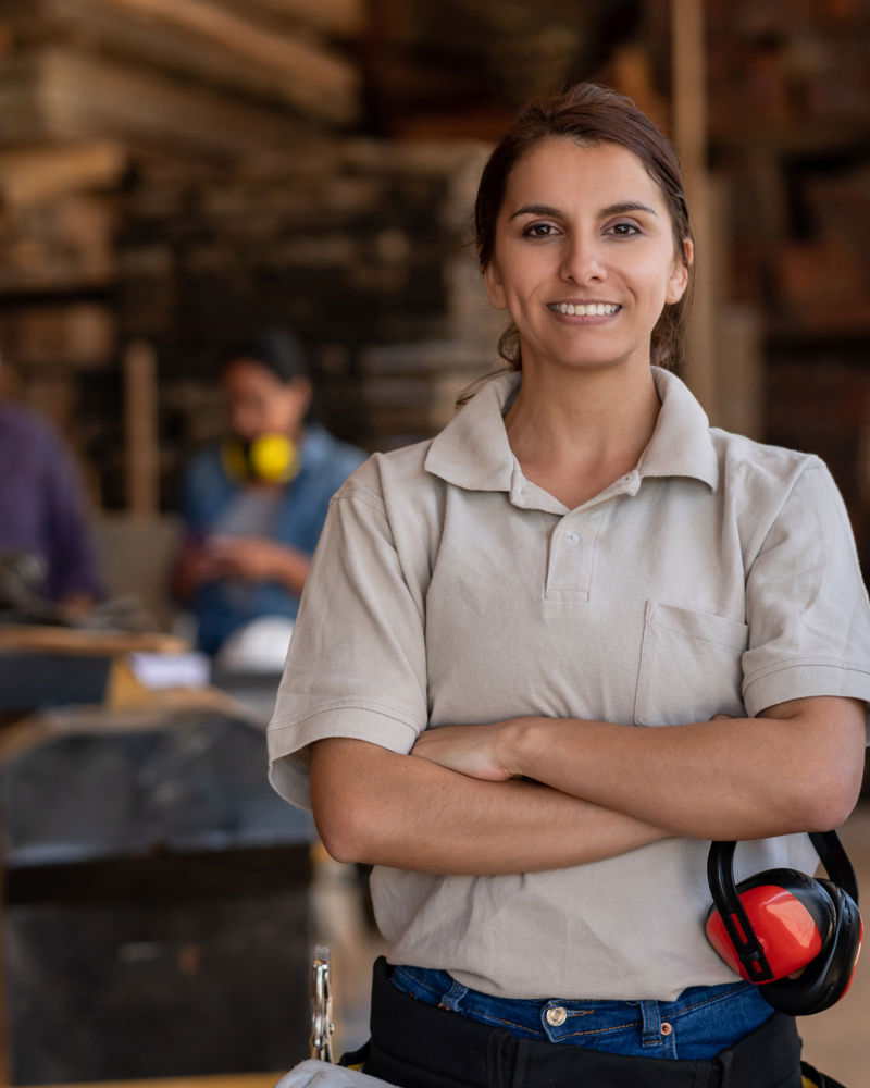 woman with group in background