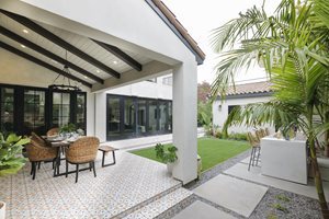 wood beams on an exterior overhang feature